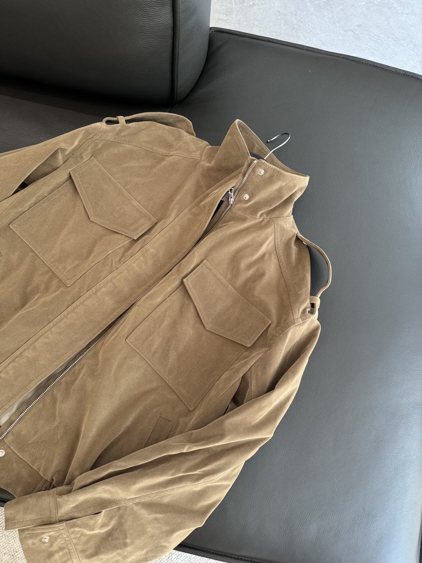 מעיל צווארון עומד מעור זמש מזדמן חדש לנשים