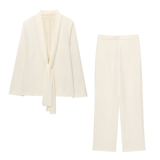 suit Women's 2 pieces tie decoration lapel Blazer Coat +Pants