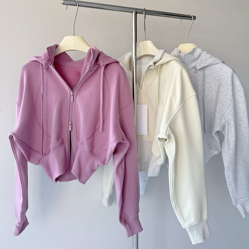 סווטשירט קז'ואל רב-תכליתי חדש לנשים של LU עם קפוצ'ון ורוכסן מוברש