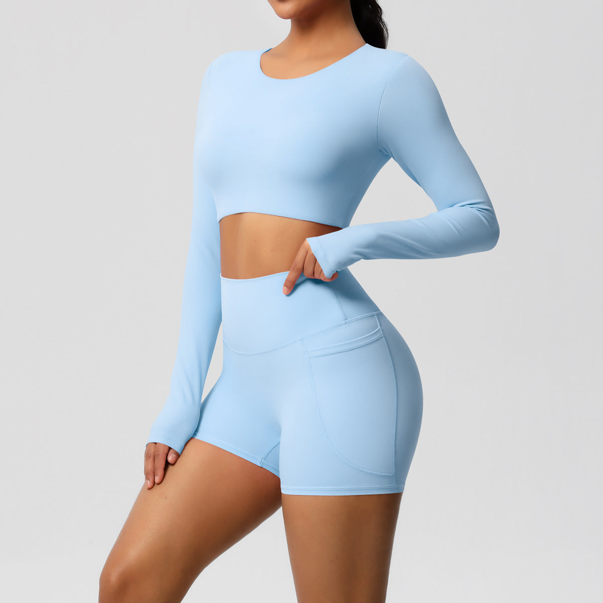 Ladies' New Solid Color Double-sided Nylon Sanding with Chest Pad Yoga Suit Sports Running Fitness Two-piece Suit