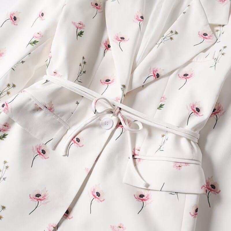 Women's new fashion with Belt loose print Button-up suit jacket