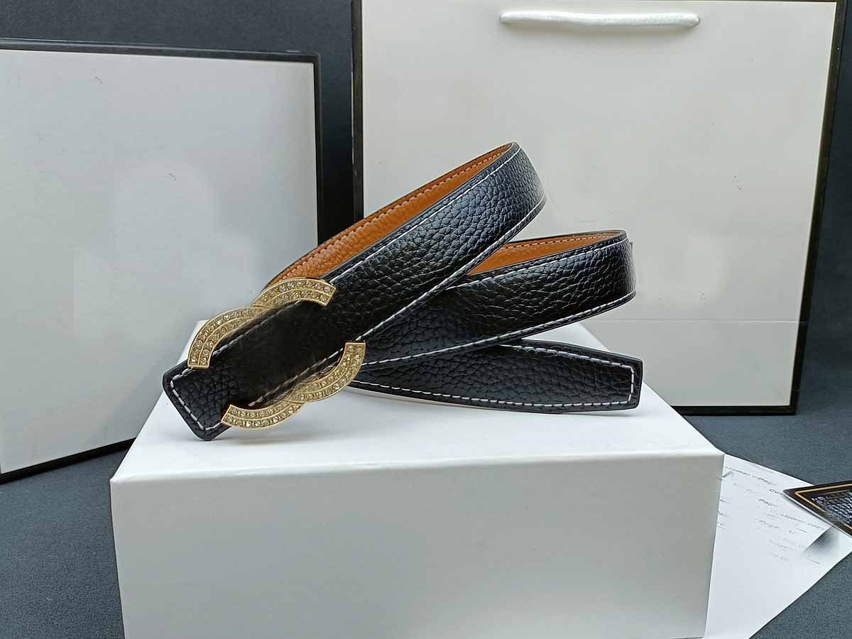 Women's New Fashion Joker Rhinestone Decorative Gold and Silver Buckle Belt Belt With a box