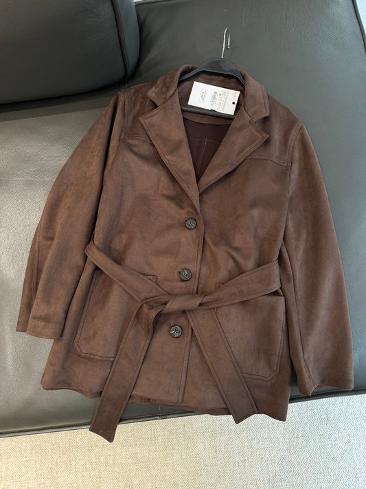 אופנה חדשה לנשים עם חגורה, ז'קט דש עם אפקט אנטי-זמש