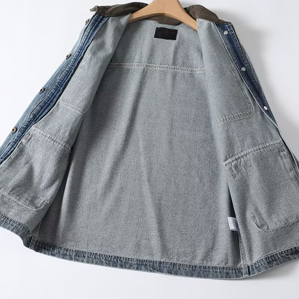 Women's multi-pocket design patchwork lapel denim Coat