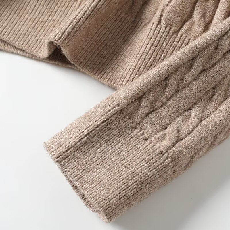 Women's new fashion polo collar striped long sleeved knitted sweater