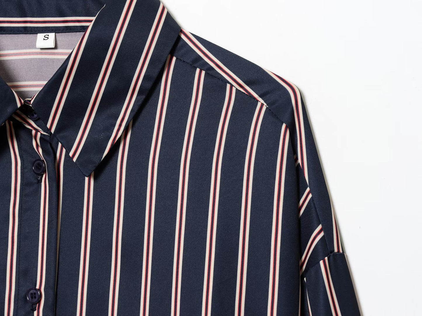 Women's casual lapel striped Button-up shirt