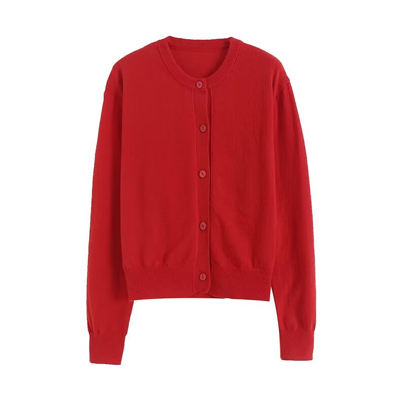 Women's new short round neck knitted cardigan Coat