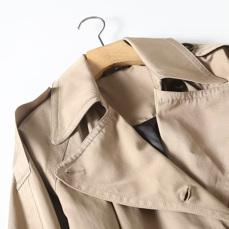 Women's with Belt long style double breasted windbreaker Coat