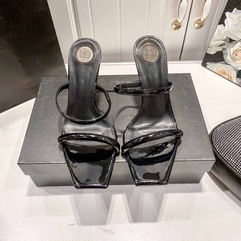 Women's New Temperament Joker Square Toe Letters with Design High-heeled Sandals.