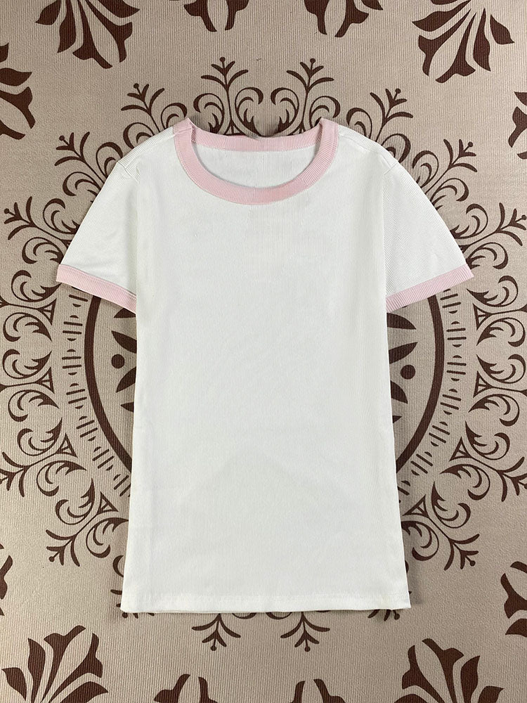 Women's cotton embroidered T-shirt short sleeve slim top