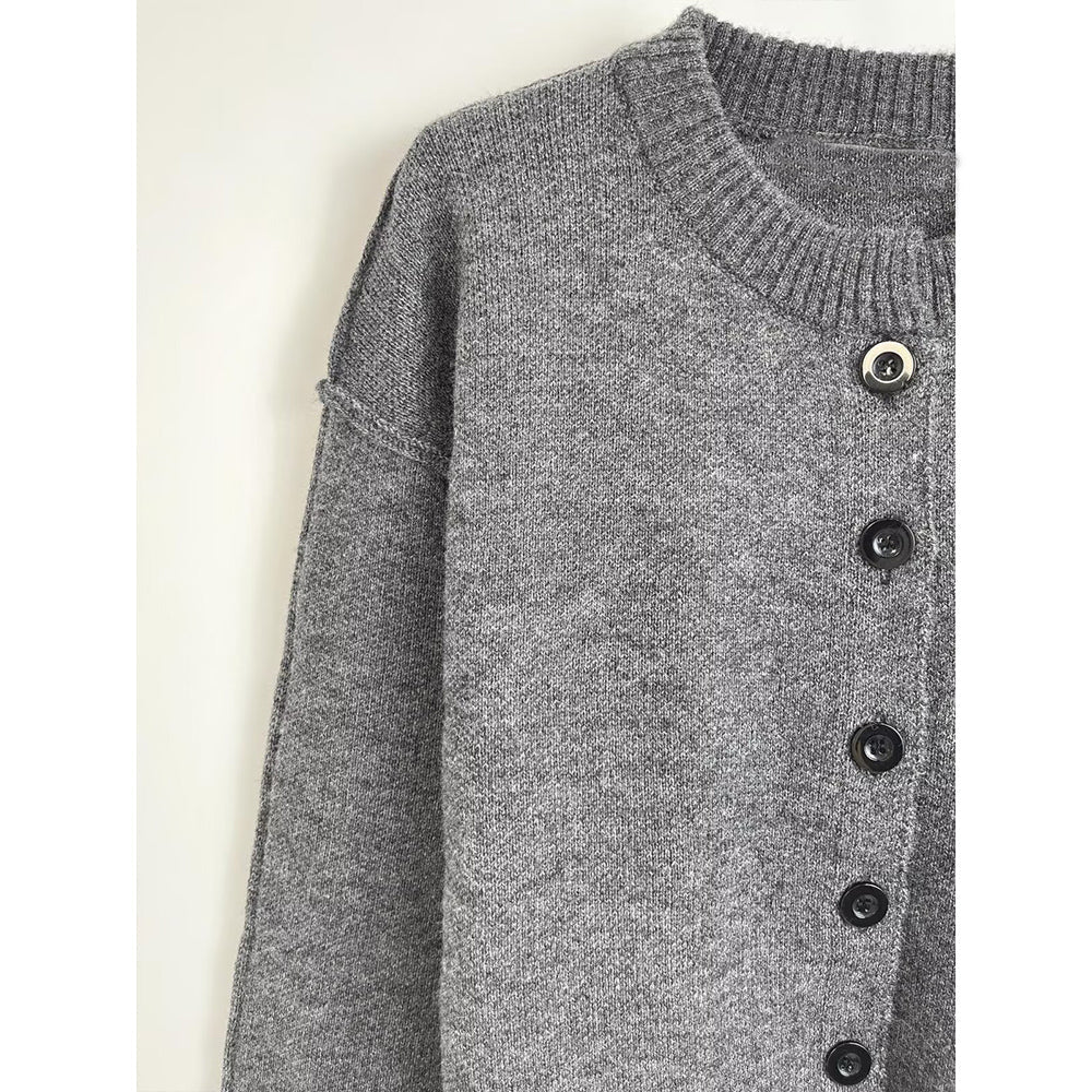 קרדיגן סרוג עם צווארון O וטקסטורה רכה ואופנה חדשה לנשים