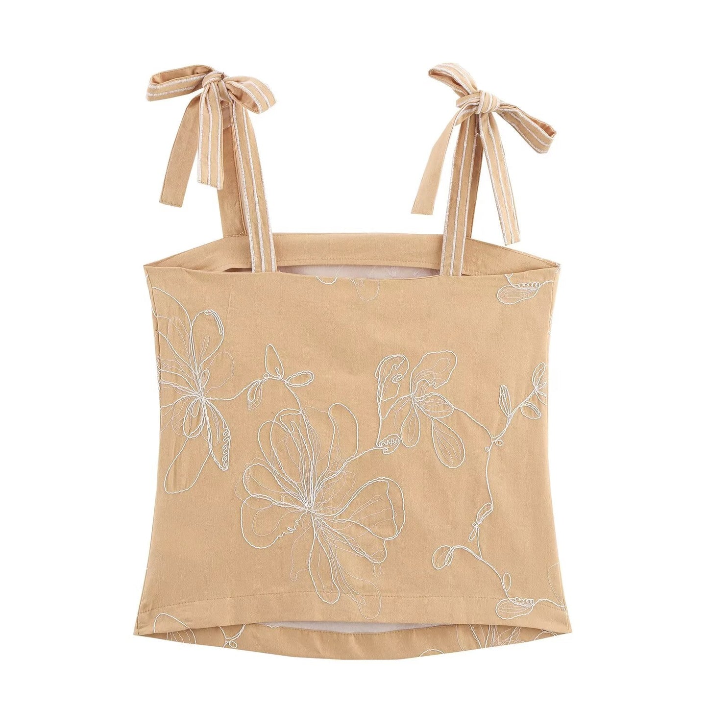 Women's new fashion floral embroidery bow suspender top+Pants suit