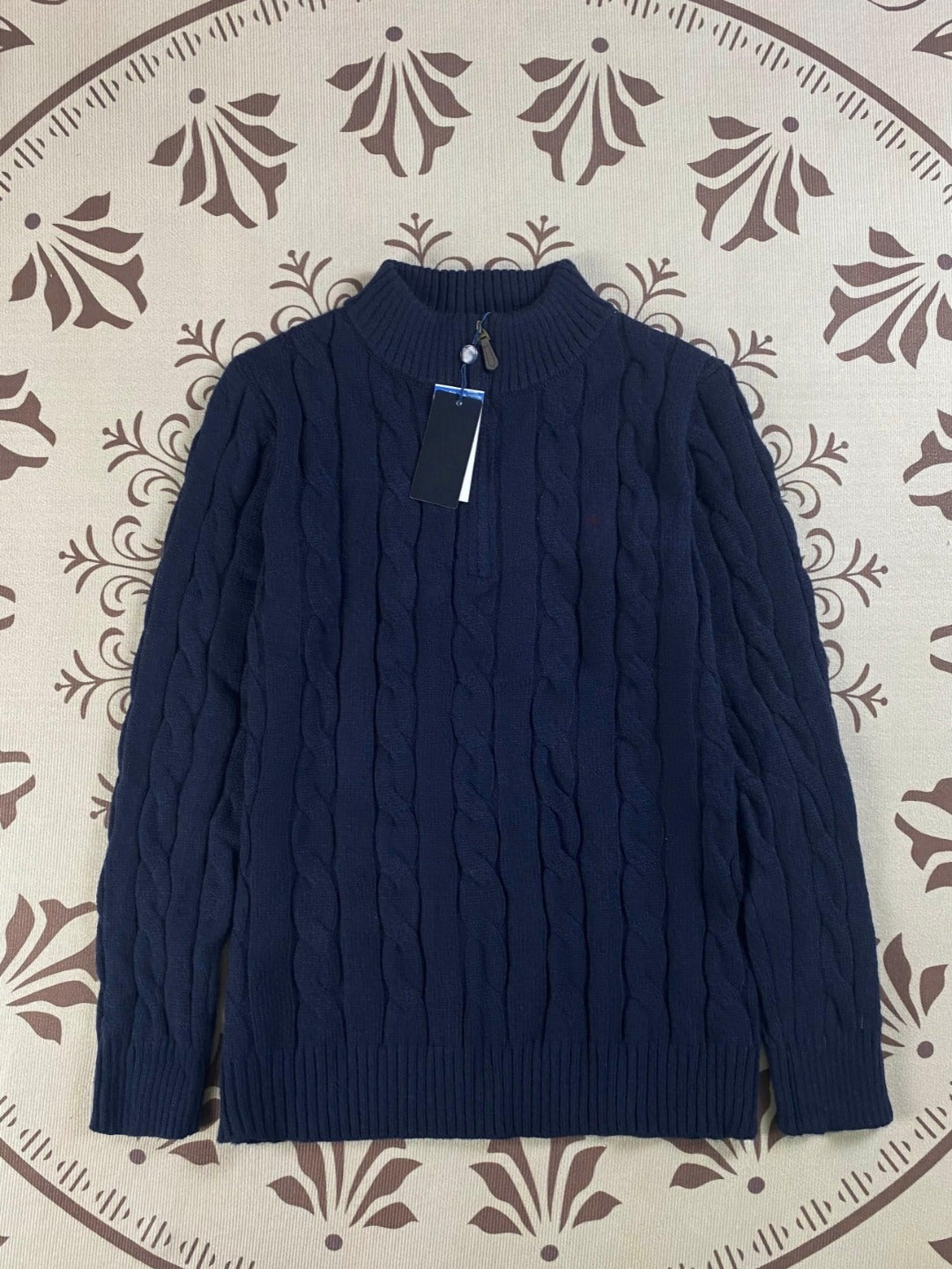 סוודר סריגים לגברים ולנשים עם רקמת ג'וקר בעיצוב חצי רוכסן