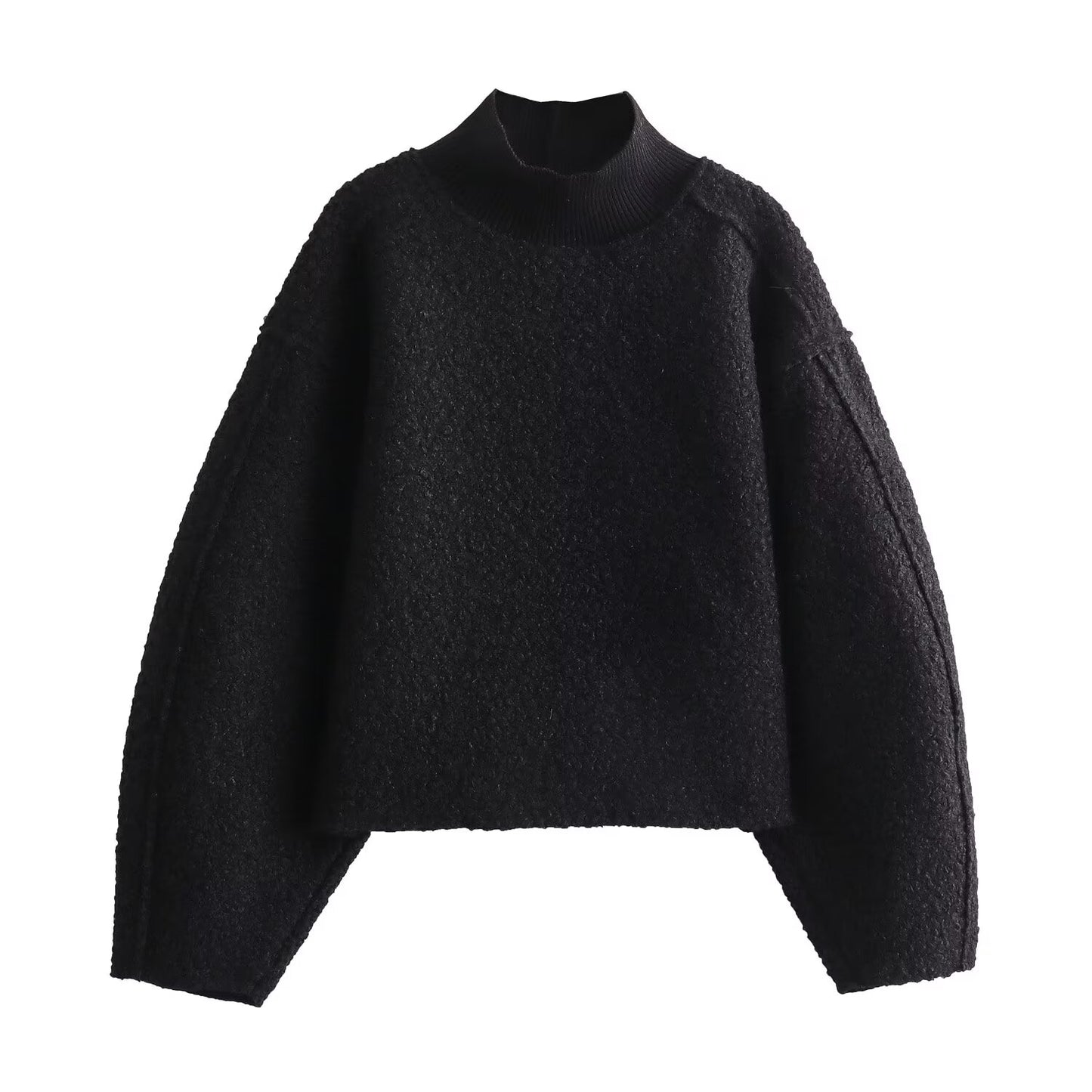 Women's short standing collar woolen sweatshirt