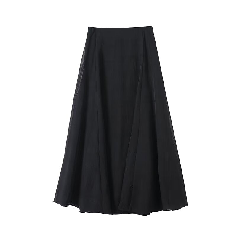 Women's New Fashion draped texture Plaid wide swing MIDI skirt