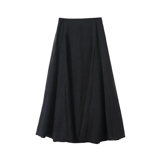 Women's New Fashion draped texture Plaid wide swing MIDI skirt