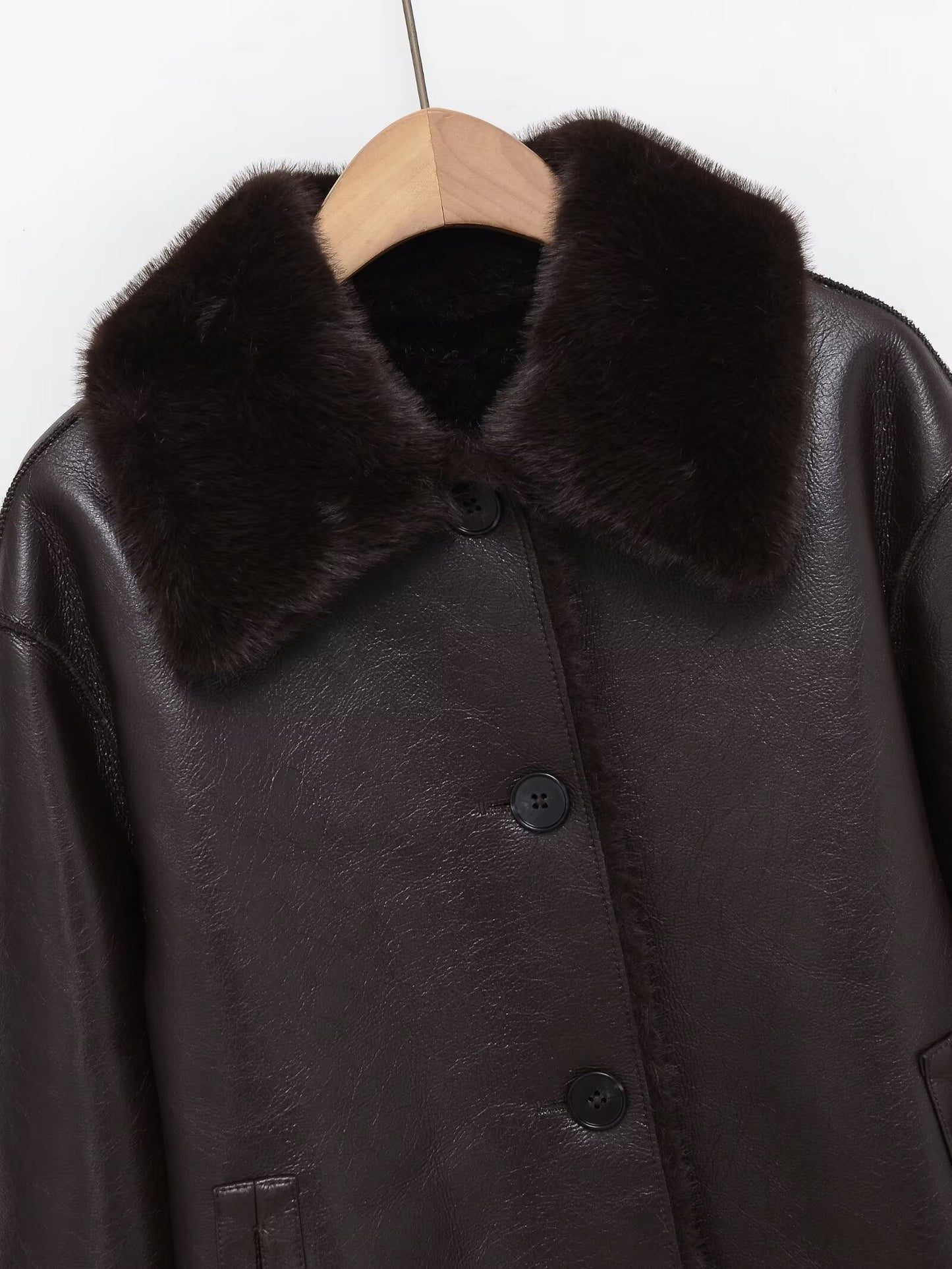 Women's faux fur effect double-sided Faux Leather jacket Coat