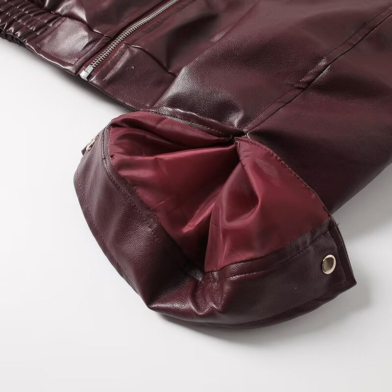 Women's new fashion loose Lapel zipper Faux Leather jacket Coat