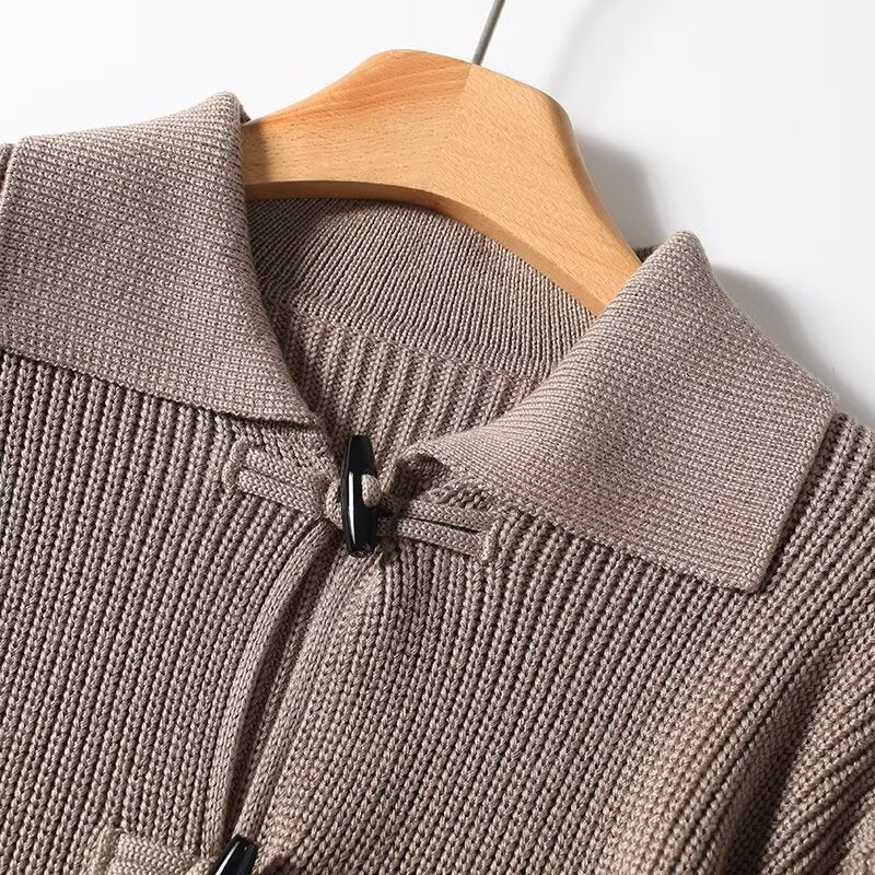 Women's new fashion casual cow horn button coarse knitted cardigan