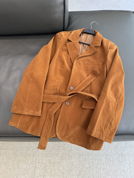 ז'קט חליפה מזמש רופף לנשים לשנת 2025 עם חגורה