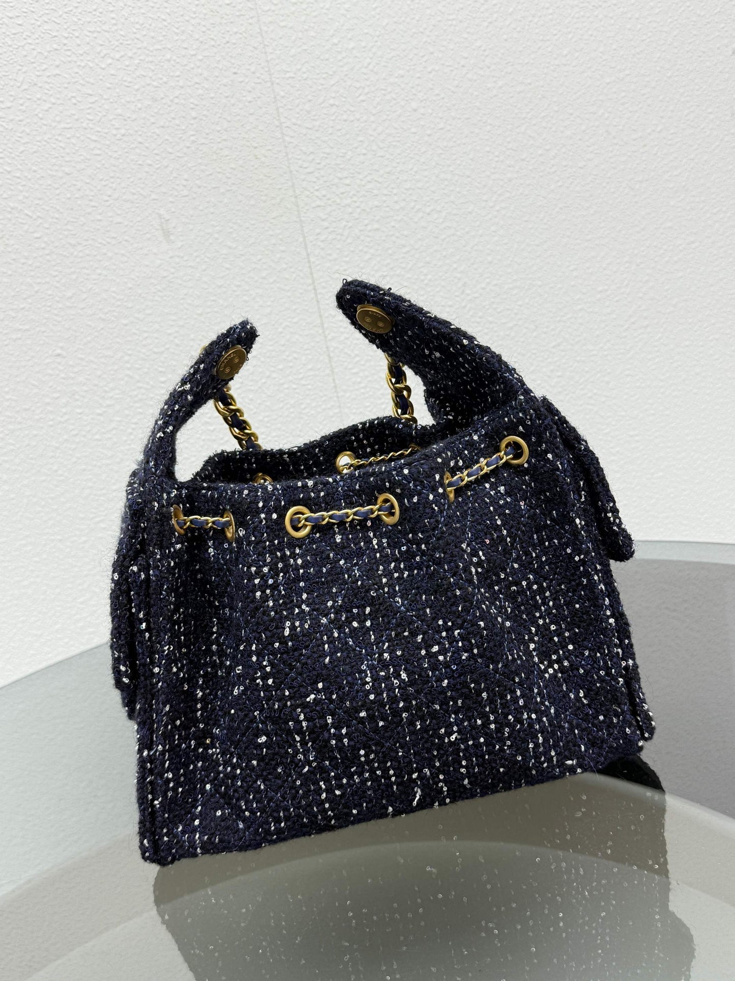 Women's New Fashion Joker Tweed Textured Metal Chain Shoulder Bag Messenger Bag