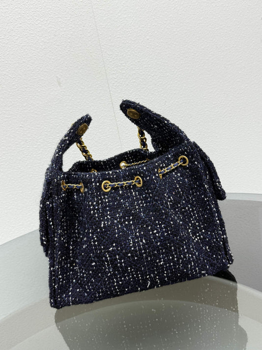 Women's New Fashion Joker Tweed Textured Metal Chain Shoulder Bag Messenger Bag