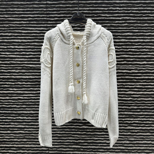 Women's autumn and winter new thick needle twist hooded cardigan sweater