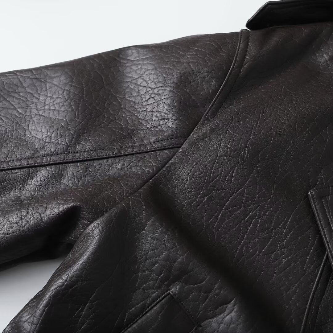 Women's detachable collar Faux Leather jacket Coat