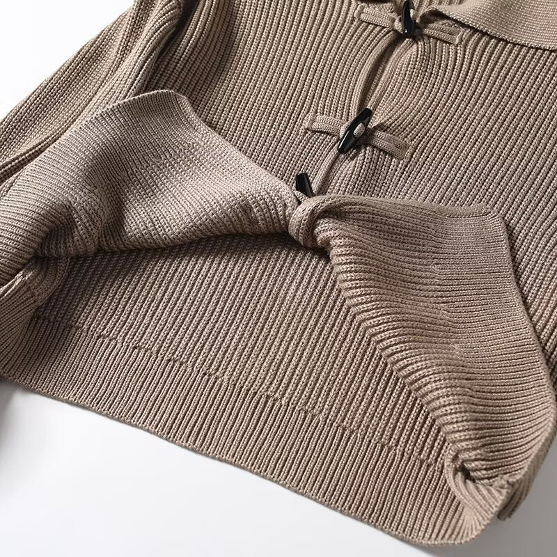 Women's new fashion casual cow horn button coarse knitted cardigan