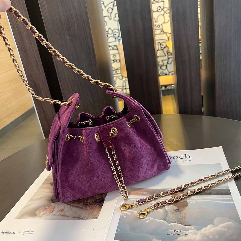 Women's New Fashion Joker Drawstring Chain Bucket Bag Shoulder Bag Messenger Bag