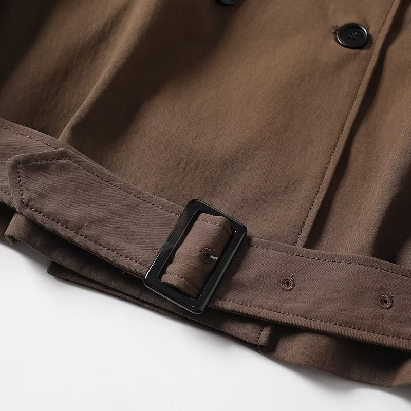 Women's New Fashion With Belt Short Double breasted lapel Coat