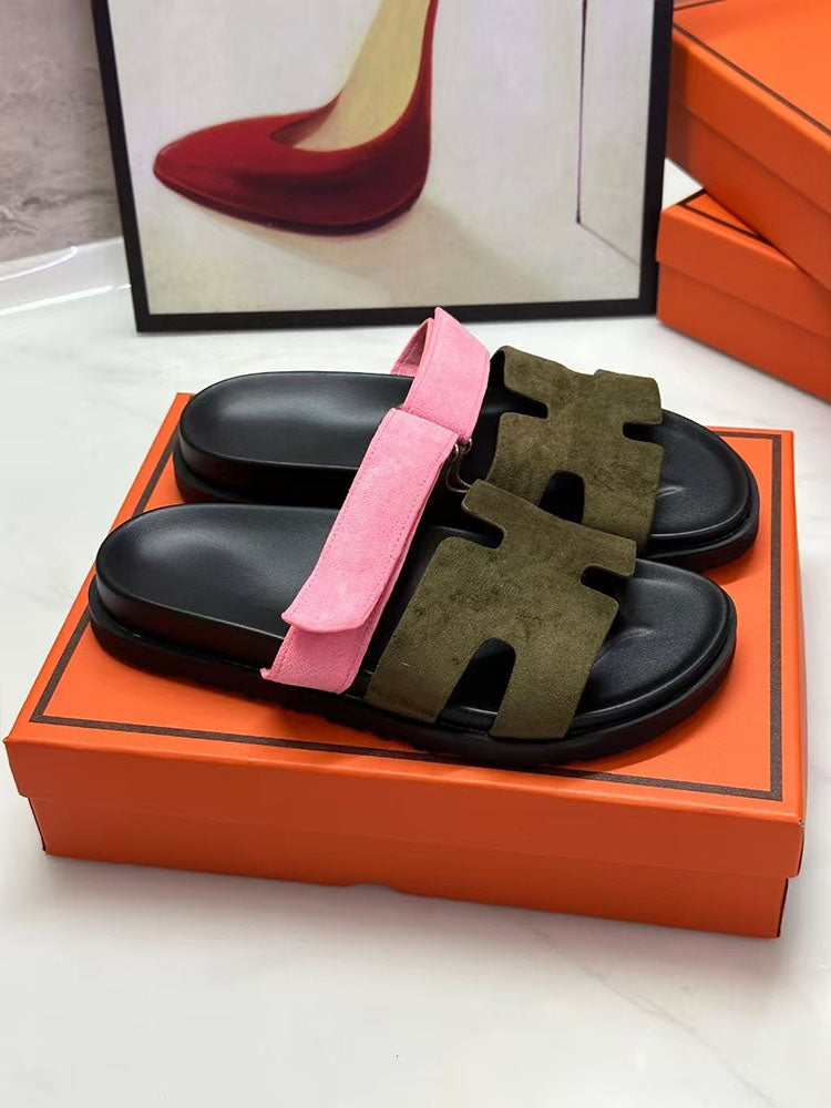 Women's new fashion Joker multicolor hook and loop design thick soled sandals have a shoe box.