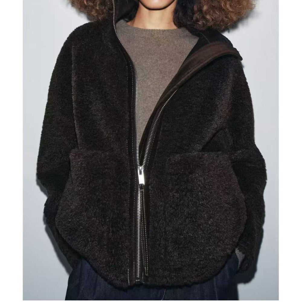 Women's 2025 New Joker Fall/Winter Double Velvet Zippered Turtleneck Jacket