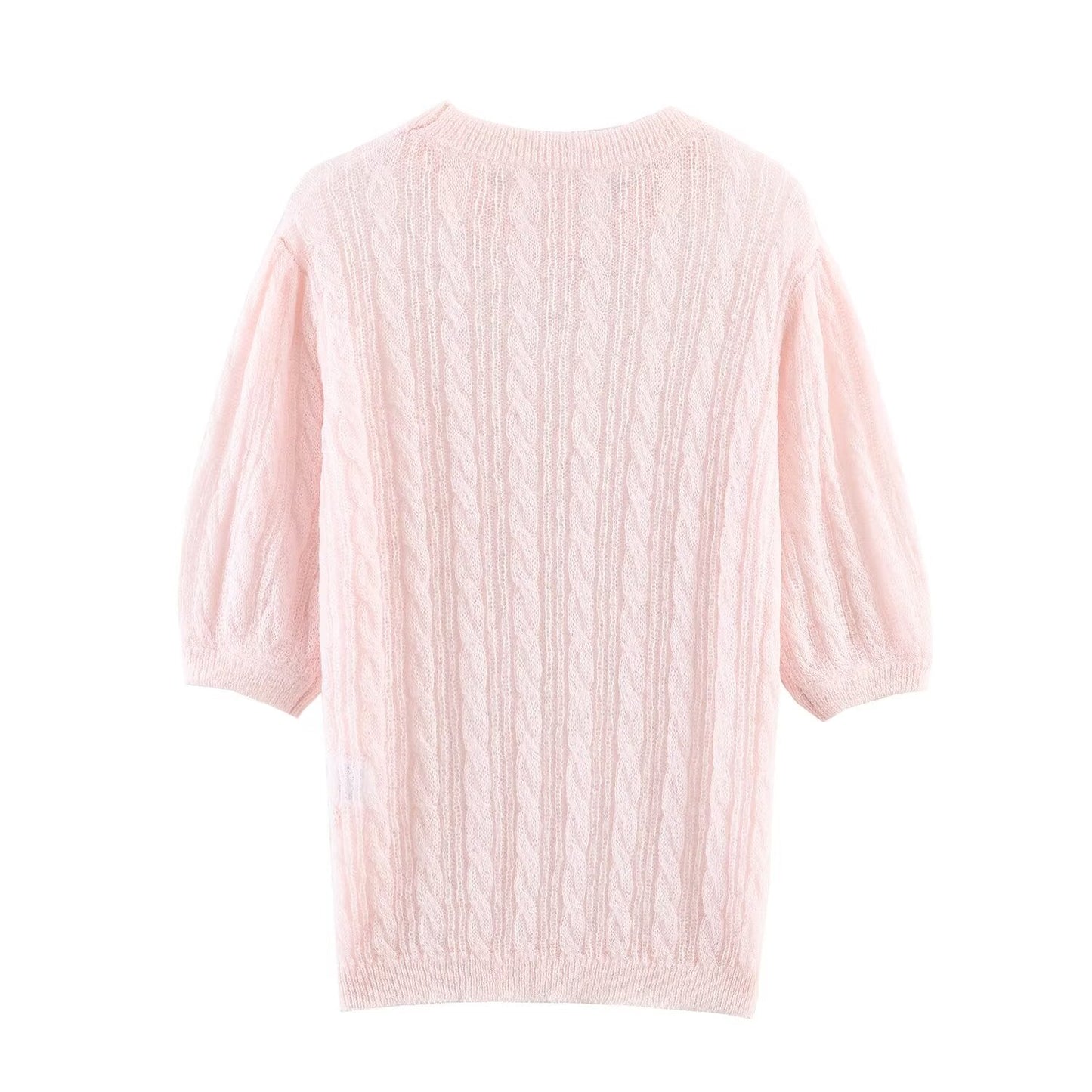 Women's O Neck short sleeved hollow knit sweater