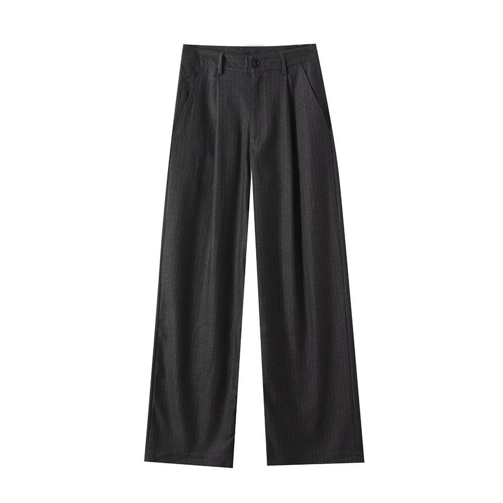 Women's new fashion loose mid waist striped wide leg pants