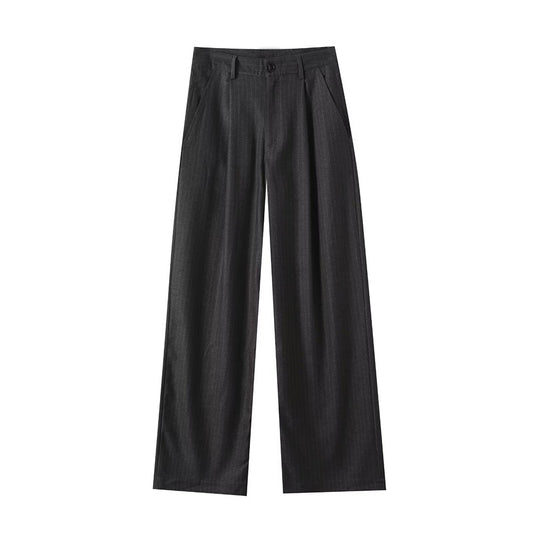 Women's new fashion loose mid waist striped wide leg pants