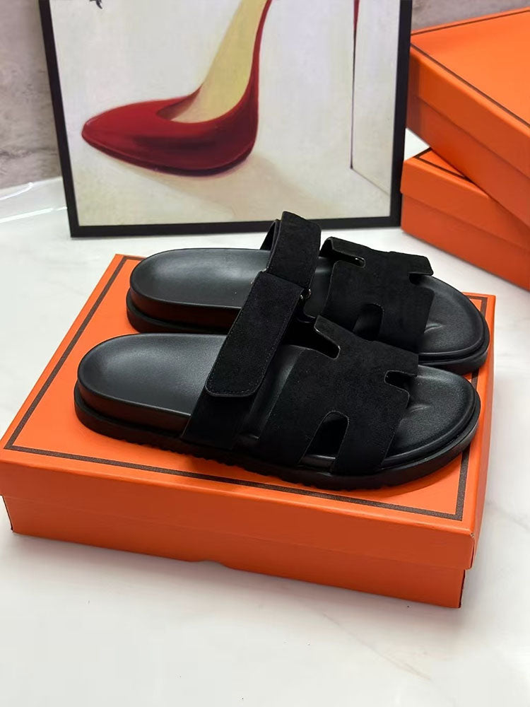 Women's new fashion Joker multicolor hook and loop design thick soled sandals have a shoe box.