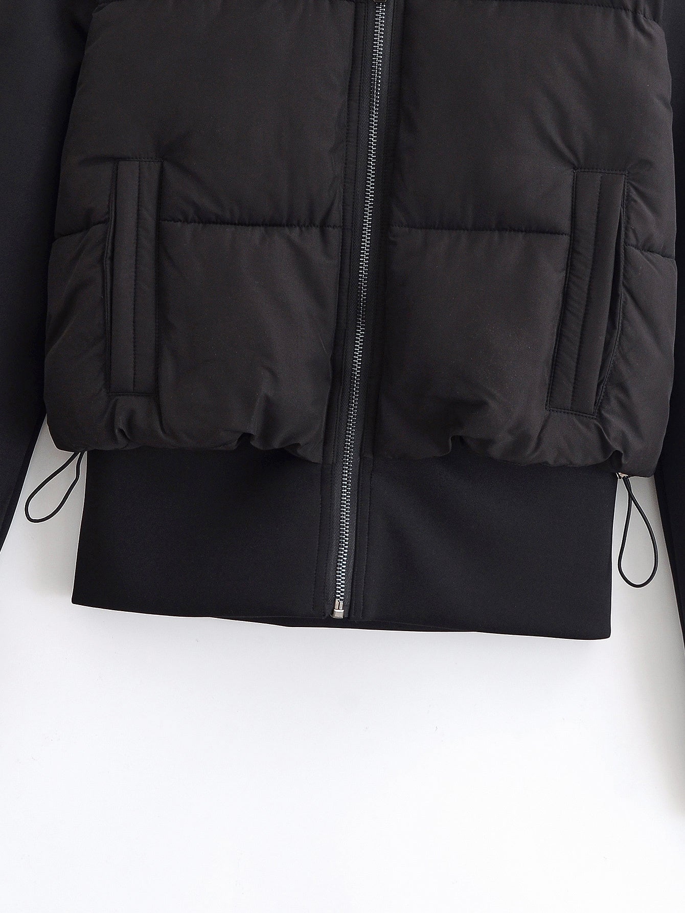 Women's Winter New Black Lightweight Hooded Splicing Coat