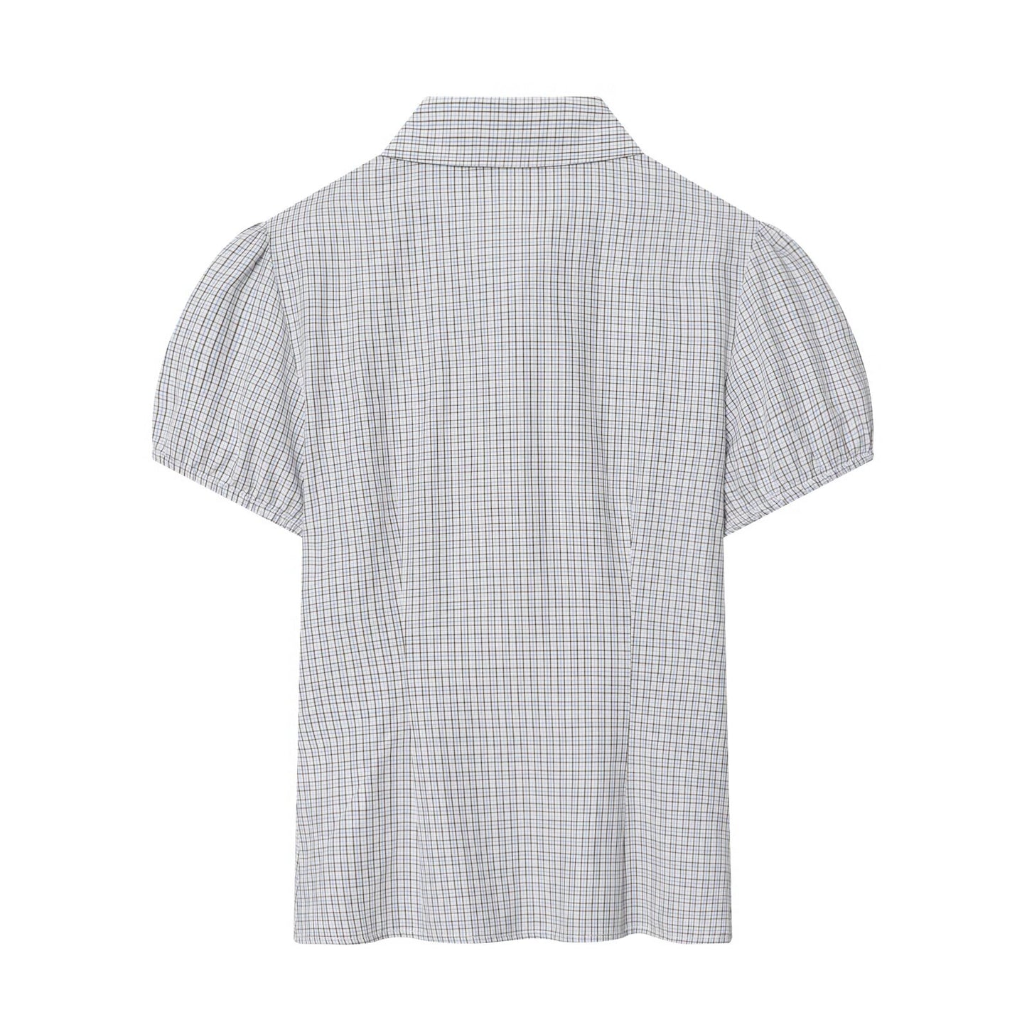 Women's short sleeved plaid elastic poplin shirt