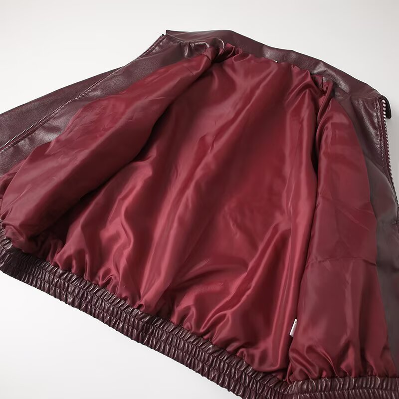 Women's new fashion loose Lapel zipper Faux Leather jacket Coat