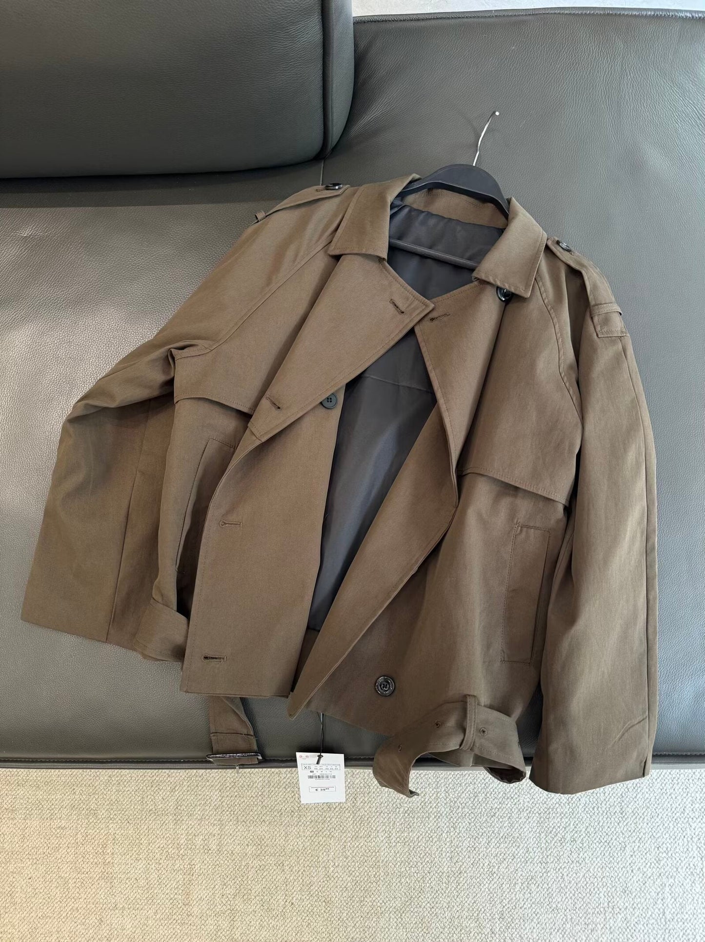 מעיל רוח קצר עם חזה כפול לנשים, אופנה חדשה עם חגורה