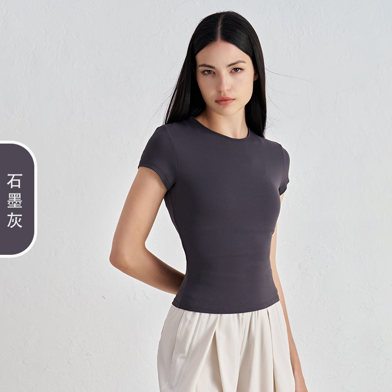 Women's New Comfortable Sports Short-sleeved Fitness Jacket Leisure Yoga Clothes Advanced Waist Slimming Yoga T-shirt