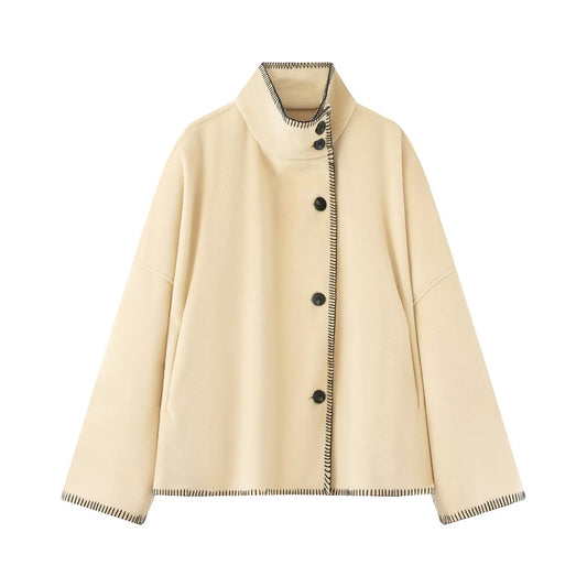 Women's New Loose High Neck Wool Blended Coat