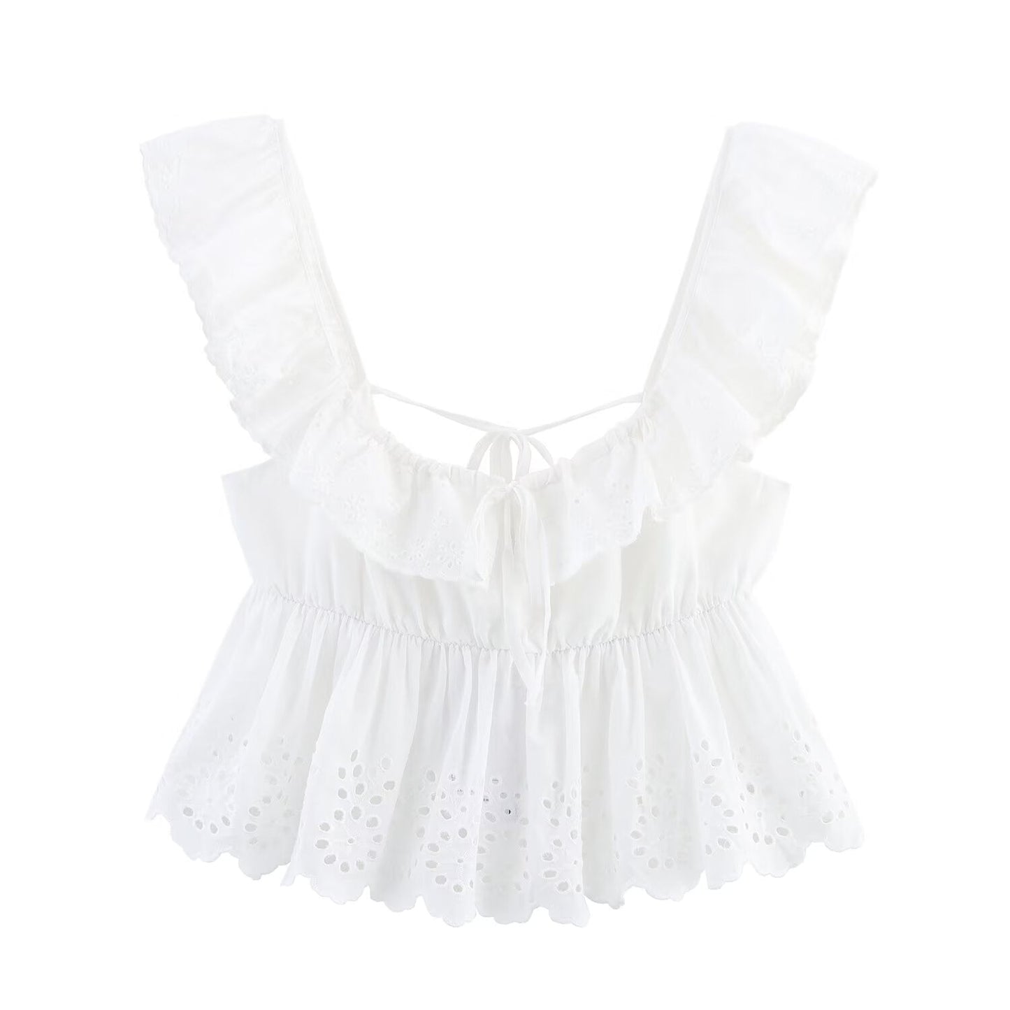 Summer women's new hollow embroidery layered decorative top+Shorts suit