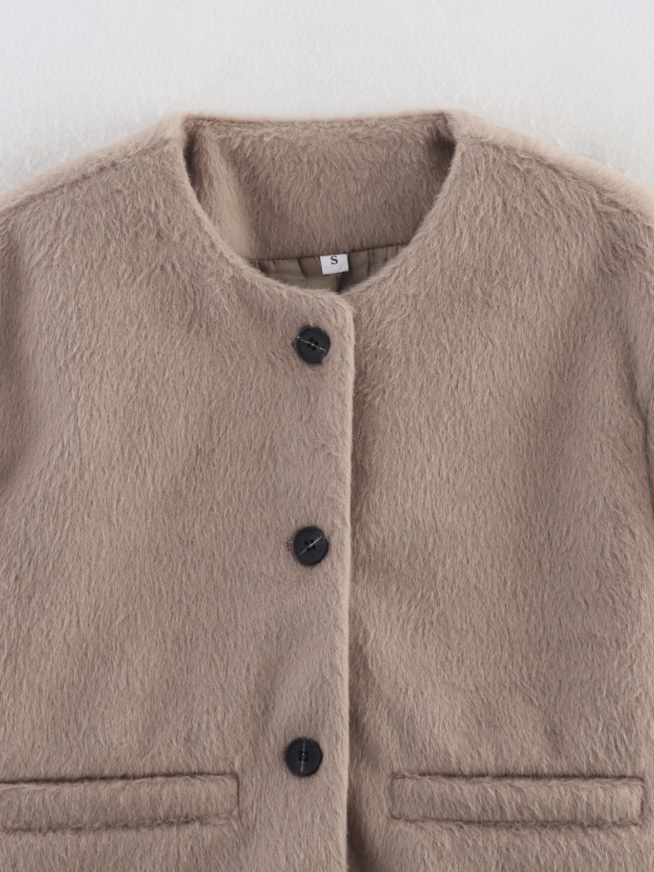 Women's short round neck wool blend Coat
