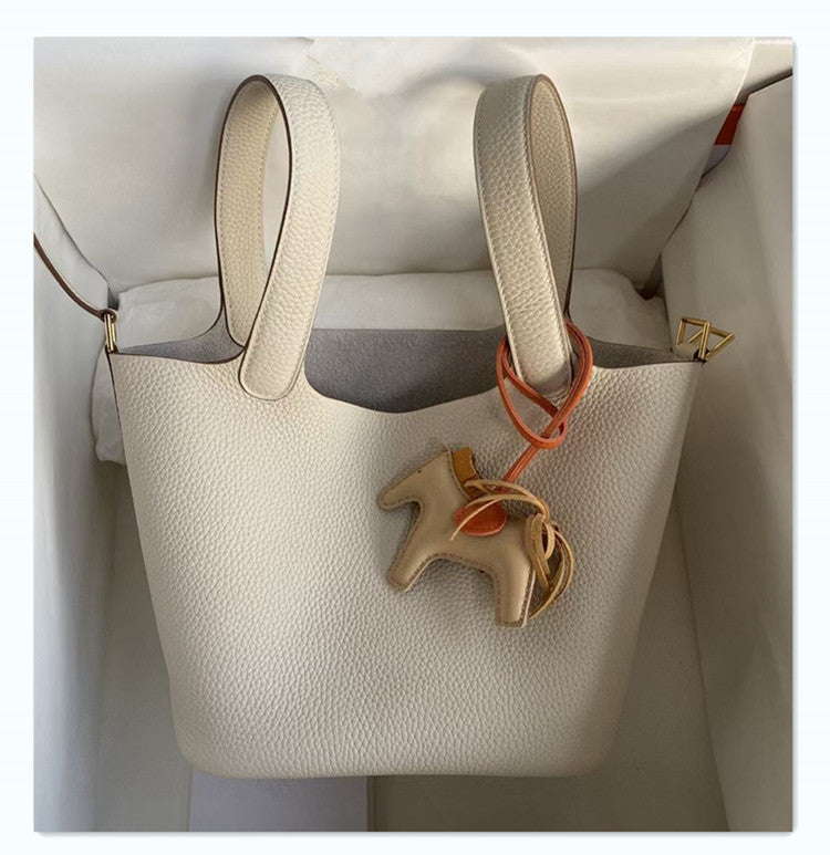 Women's New Casual Fashion Bucket Bag Leather First Leather Portable Shopping Basket Bag