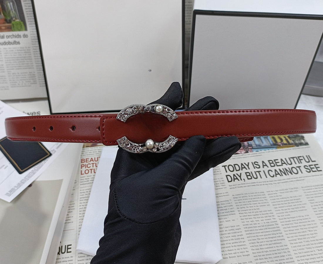 Women's new Joker Gold Silver rhinestone metal decorative fine thin belt belt With a box