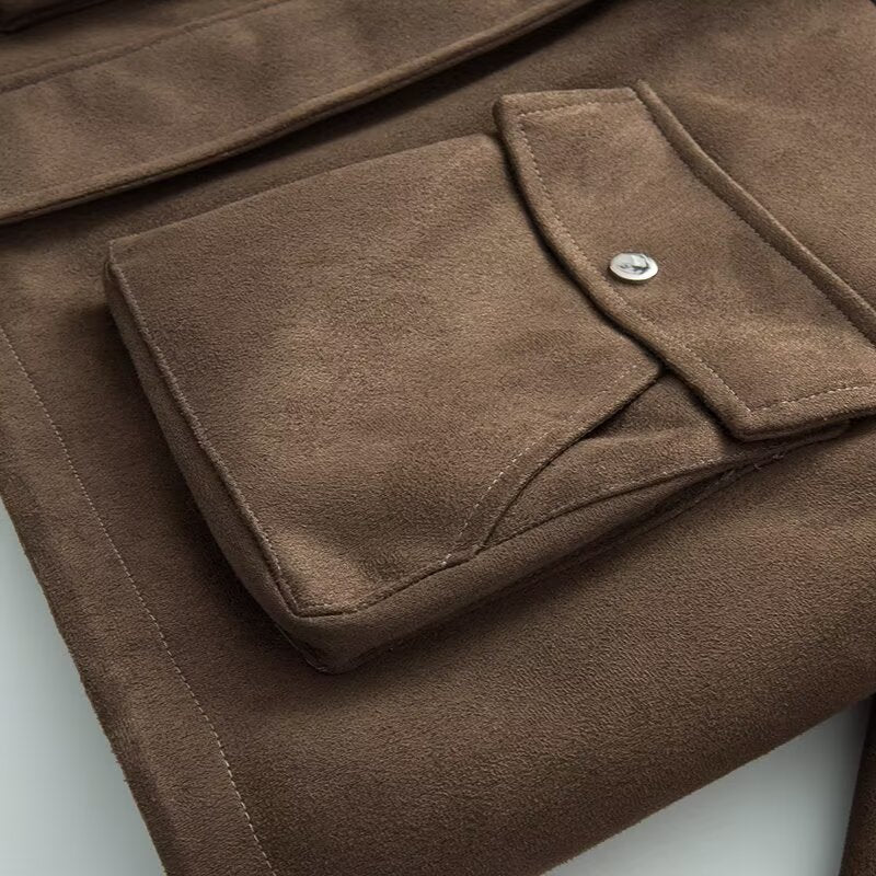 Women's loose casual suede Leather jacket Coat