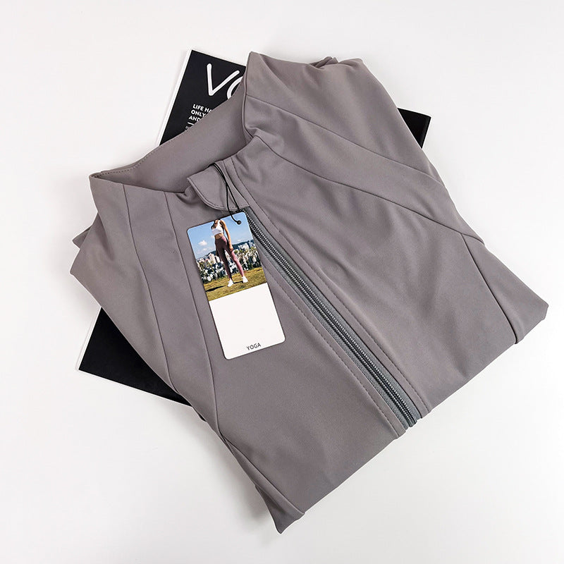 Women's New Stand-up Neck Nylon Slim Fitness Coat Soft and High Elastic Sports Cardigan Nude Pilates Yoga Clothes