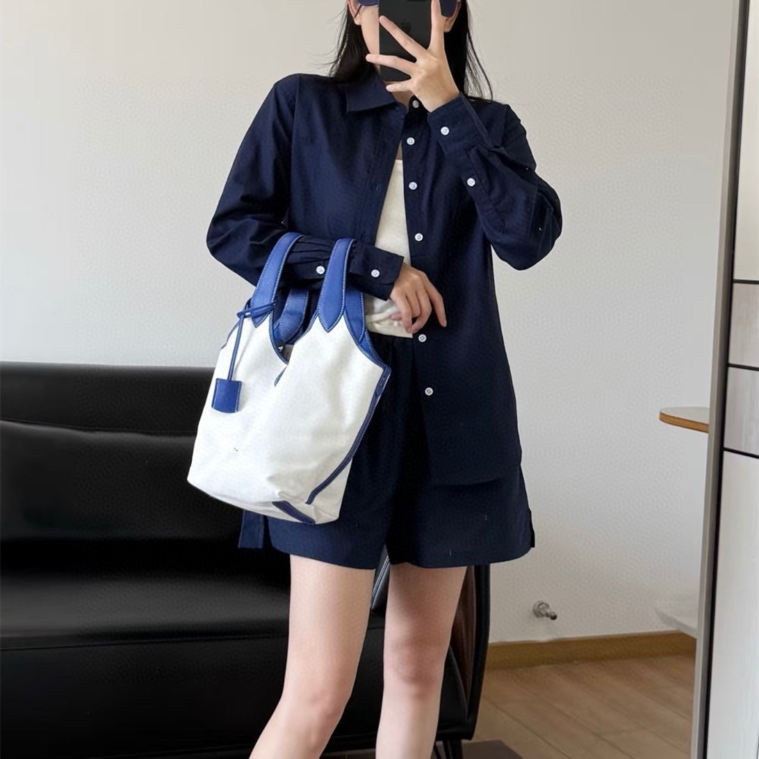 Women's new Joker bucket bag canvas color matching design embroidery crossbody bag